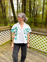 Load image into Gallery viewer, One-of-a-Kind: White Floral Vintage Tablecloth Shaftsbury Shirt (M)

