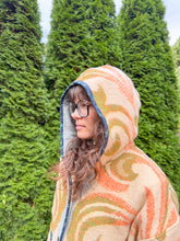 Load image into Gallery viewer, One-of-a-Kind: Orange and Green Floral Ukrainian Blanket Hooded Flora Jacket (L)
