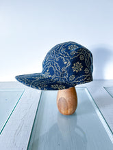 Load image into Gallery viewer, One-of-a-Kind: Navy and Cream Antique Coverlet 5 Panel Hat
