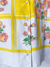 Load image into Gallery viewer, One-of-a-Kind: Yellow/pink/mauve Floral Vintage Tablecloth Shaftsbury Shirt (M)
