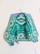Load image into Gallery viewer, One-of-a-Kind: Green Geometric Ukrainian Blanket Flora Jacket (S)
