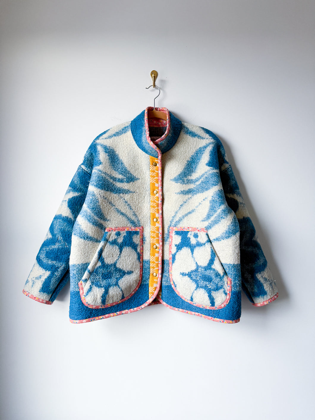 One-of-a-Kind: Blue Floral Ukrainian Blanket Flora Jacket (L)