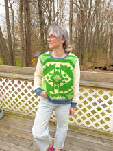 Load image into Gallery viewer, One-of-a-Kind: Green Floral Ukrainian Blanket Pullover (L)
