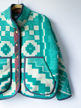 Load image into Gallery viewer, One-of-a-Kind: Geometric Green Ukrainian Wool Blanket Flora Jacket (L)
