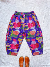 Load image into Gallery viewer, One-of-a-Kind: Violet and Fuschia Floral Kantha Barrel Leg Pant (XL)
