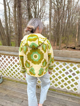 Load image into Gallery viewer, One-of-a-Kind: Green and Tan Floral Ukrainian Blanket Hooded Flora Jacket (S)
