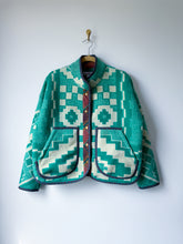 Load image into Gallery viewer, One-of-a-Kind: Geometric Green Ukrainian Wool Blanket Flora Jacket (L)
