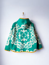 Load image into Gallery viewer, One-of-a-Kind: Kelly Green Floral Wool Ukrainian Blanket Hooded Flora Jacket (L)
