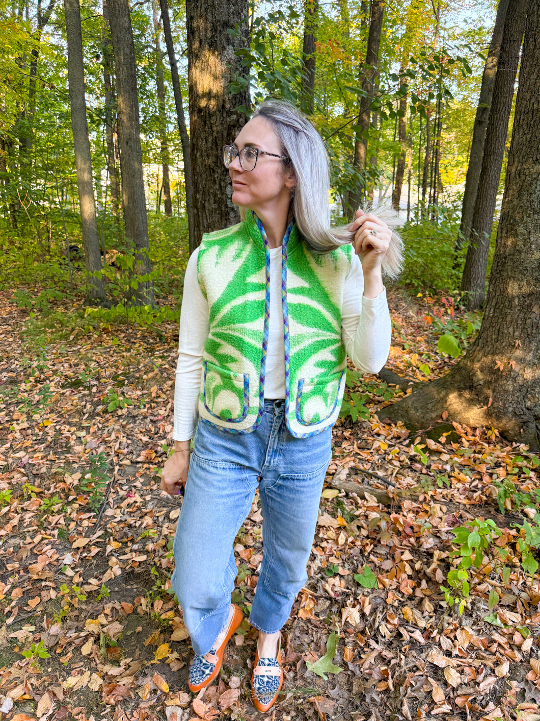 One-of-a-Kind: Green Leaf Wool Blanket Vest (XS-M)