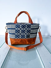 Load image into Gallery viewer, One-of-a-Kind: Antique Navy Woven Coverlet Project Bag (with detachable strap)
