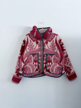 Load image into Gallery viewer, One-of-a-Kind: Burgundy and Cream Leaves Ukrainian Blanket Hooded Flora Jacket (S)

