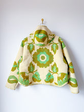 Load image into Gallery viewer, One-of-a-Kind: Green and Tan Floral Ukrainian Blanket Hooded Flora Jacket (S)
