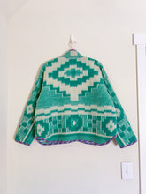 Load image into Gallery viewer, One-of-a-Kind: Green Geometric Ukrainian Blanket Flora Jacket (S)
