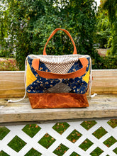 Load image into Gallery viewer, One-of-a-Kind: Yellow and Indigo Leaf Project Bag (with detachable strap)
