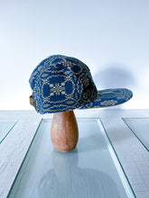 Load image into Gallery viewer, One-of-a-Kind: Navy and Cream Antique Coverlet 5 Panel Hat
