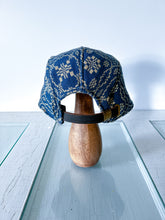 Load image into Gallery viewer, One-of-a-Kind: Navy and Cream Antique Coverlet 5 Panel Hat
