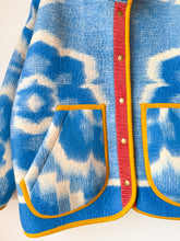 Load image into Gallery viewer, One-of-a-Kind: Blue Floral Wool Ukrainian Blanket Flora Jacket (L)
