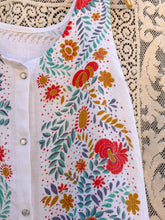 Load image into Gallery viewer, One-of-a-Kind: Vintage Folk Floral Linen Tablecloth Pearl Snap Dress (M)
