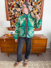 Load image into Gallery viewer, One-of-a-Kind: Green Floral Ukrainian Blanket Flora Jacket (S)
