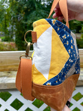 Load image into Gallery viewer, One-of-a-Kind: Yellow and Indigo Leaf Project Bag (with detachable strap)
