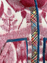 Load image into Gallery viewer, One-of-a-Kind: Burgundy and Cream Leaves Ukrainian Blanket Hooded Flora Jacket (S)
