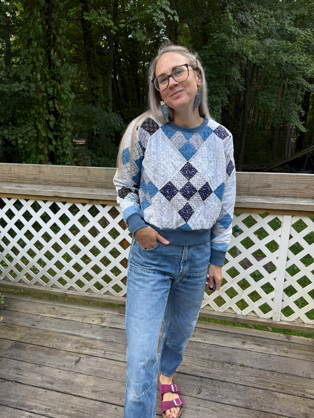 One-of-a-Kind: Nine Patch Quilt Pullover (L)
