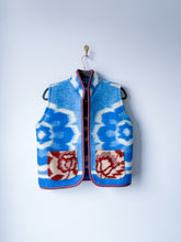Load image into Gallery viewer, One-of-a-Kind: Blue floral Wool Ukrainian Blanket Vest (XS-M)

