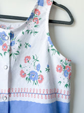 Load image into Gallery viewer, One-of-a-Kind: Vintage Pink and Blue Floral Tablecloth Pearl Snap Tank (S)
