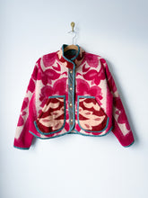 Load image into Gallery viewer, One-of-a-Kind: Burgundy and Rust Colorblock Floral Wool Ukrainian Blanket Flora Jacket (S)

