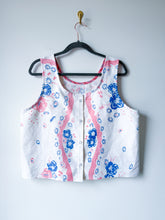 Load image into Gallery viewer, One-of-a-Kind: Vintage Blue Hollyhock Tablecloth Pearl Snap Tank (M)

