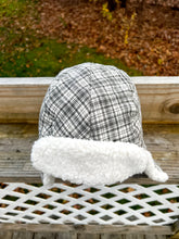 Load image into Gallery viewer, One-of-a-Kind: Homespun Gingham Aviator Quilt Hat (Adult Large)
