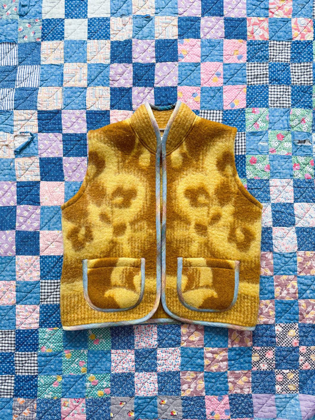 One-of-a-Kind: Ochre Floral Wool Blanket Vest (XS-M)