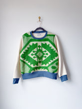 Load image into Gallery viewer, One-of-a-Kind: Green Floral Ukrainian Blanket Pullover (L)
