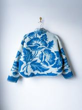 Load image into Gallery viewer, One-of-a-Kind: Blue Floral Wool Ukrainian Blanket Flora Jacket (M)
