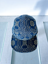 Load image into Gallery viewer, One-of-a-Kind: Navy and Cream Antique Coverlet 5 Panel Hat
