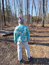 Load image into Gallery viewer, One-of-a-Kind: Bright Blue Floral Ukrainian Blanket Flora Jacket (M)
