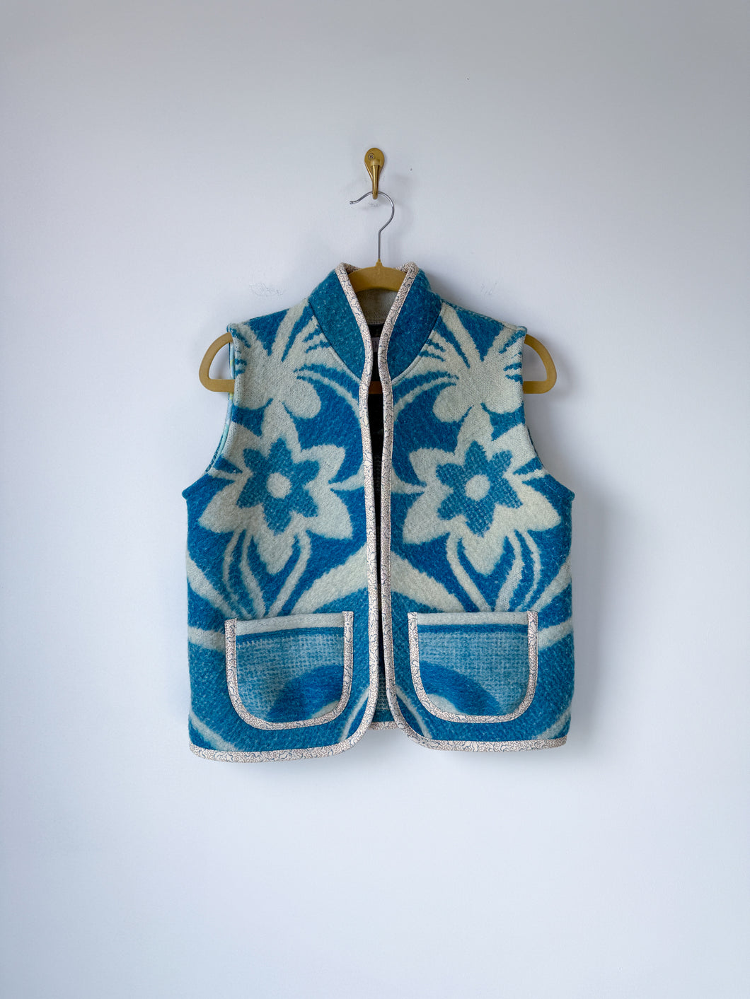 One-of-a-Kind: Ukrainian Blue Floral Vintage Blanket Vest (XS-M)