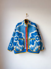 Load image into Gallery viewer, One-of-a-Kind: Blue Floral Wool Ukrainian Blanket Flora Jacket (L)
