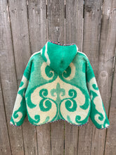 Load image into Gallery viewer, One-of-a-Kind: Green Floral Ukrainian Blanket Flora Jacket (M)
