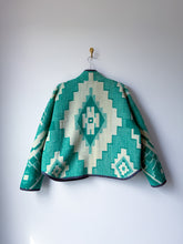 Load image into Gallery viewer, One-of-a-Kind: Geometric Green Ukrainian Wool Blanket Flora Jacket (L)
