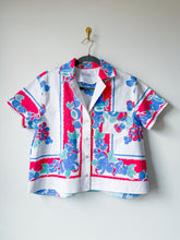 Load image into Gallery viewer, One-of-a-Kind: Tutti Blue Frutti Vintage Tablecloth Shaftsbury Shirt (S)
