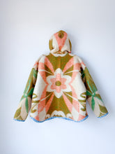 Load image into Gallery viewer, One-of-a-Kind: Deep Green and Orange Floral Burst Ukrainian Blanket Hooded Flora Jacket (L)
