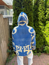 Load image into Gallery viewer, One-of-a-Kind: Blue Seashell Ukrainian Blanket Hooded Flora Jacket (L)
