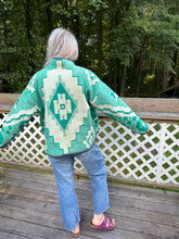Load image into Gallery viewer, One-of-a-Kind: Geometric Green Ukrainian Wool Blanket Flora Jacket (L)
