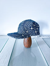 Load image into Gallery viewer, One-of-a-Kind: Navy and Cream Antique Coverlet 5 Panel Hat
