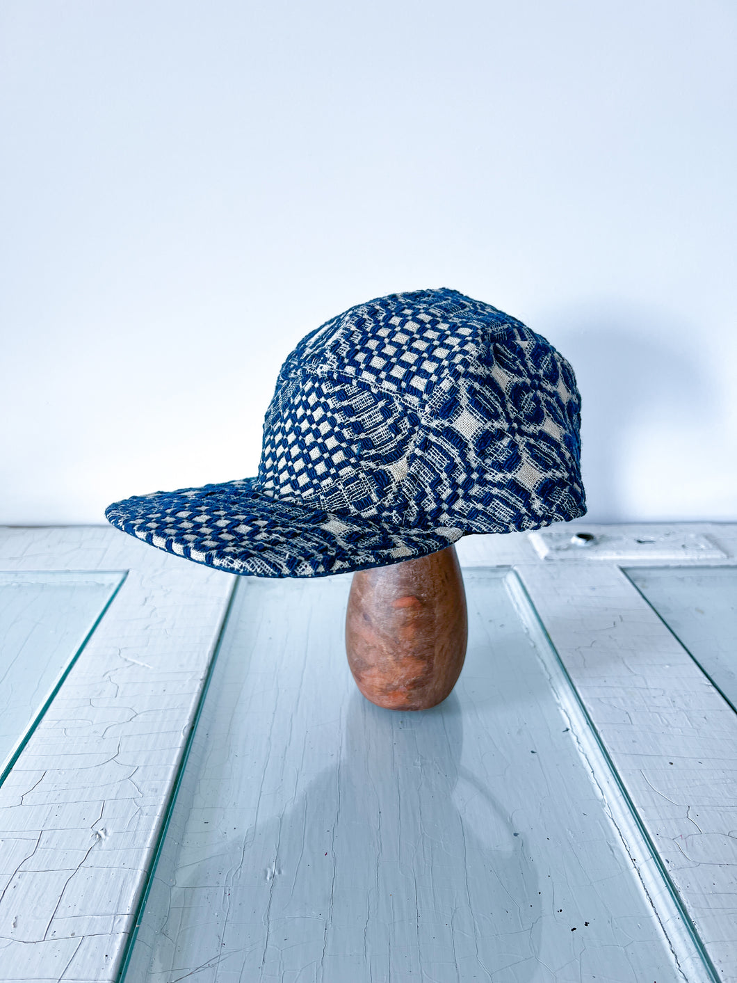 One-of-a-Kind: Navy and Cream Antique Coverlet 5 Panel Hat