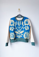 Load image into Gallery viewer, One-of-a-Kind: Blue Floral Ukrainian Blanket Pullover (M)
