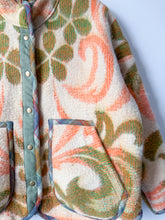 Load image into Gallery viewer, One-of-a-Kind: Green and Orange woven Floral Ukrainian Blanket Flora Jacket (L)
