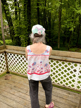 Load image into Gallery viewer, One-of-a-Kind: Vintage Periwinkle Floral Tablecloth Pearl Snap Tank (L)
