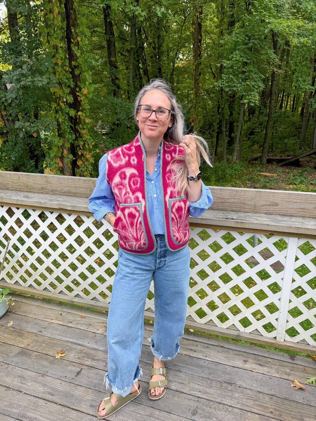 One-of-a-Kind: Fucshia Floral Vintage Blanket Vest (XS-M)